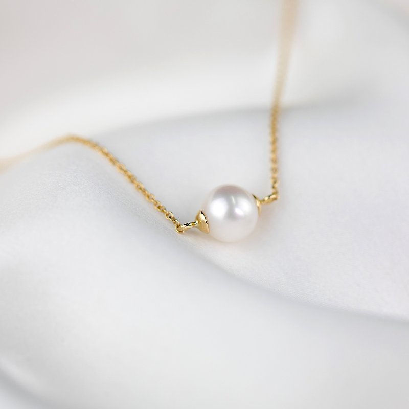 18k Yellow Gold Akoya Pearl Bracelet, Premium Pearl, Custom Jewelry B009 - Bracelets - Pearl White