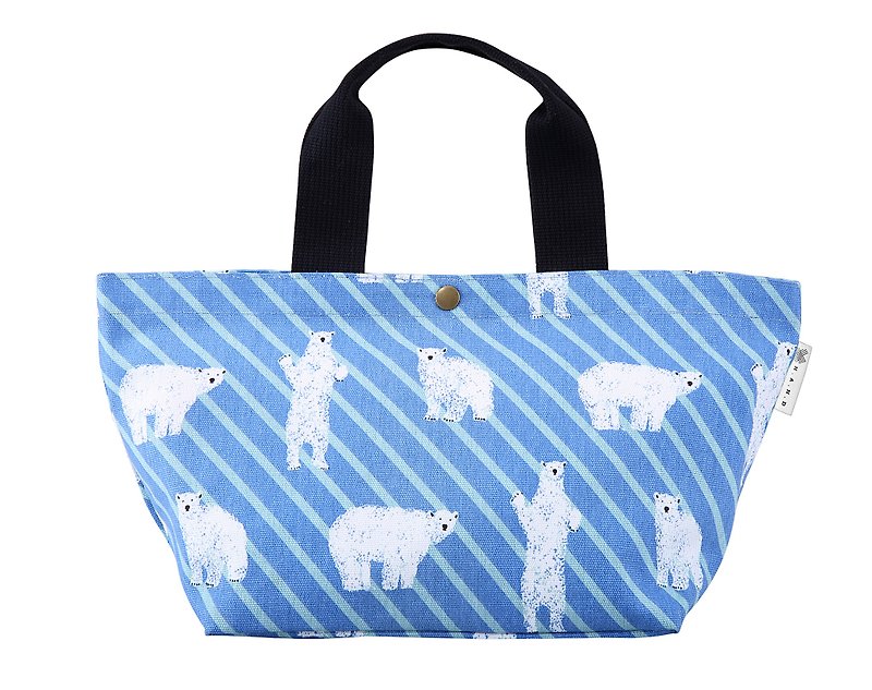 【日系】 WEMUG 可愛動物圖案帆布托特包/午餐包/飲料提袋—(北極熊) - 杯袋/飲料提袋 - 棉．麻 藍色