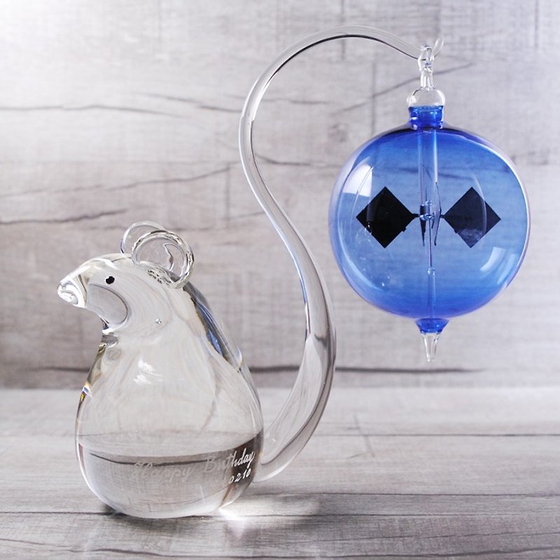 【德國光風車】(藍色) 開運招財鼠 8cm海洋藍水晶球光風車 玻璃藝術品 開運送禮 生肖鼠 金錢鼠 客製化 - 擺飾/家飾品 - 玻璃 藍色