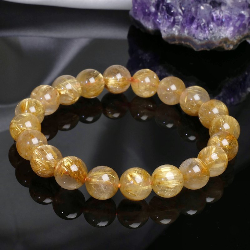 #361 One Picture One Object/9.5mm Gold Titanium Crystal Bracelet Multi-Ore Coarse Titanium Wire Wealth and Career Luck - Bracelets - Crystal Gold