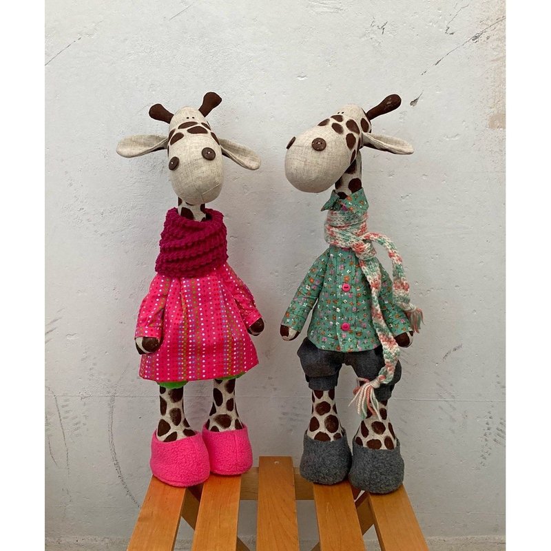 Pare of Giraffe Soft Toys, Handmade Birthday Gift for Kids - 寶寶/兒童玩具/玩偶 - 亞麻 多色