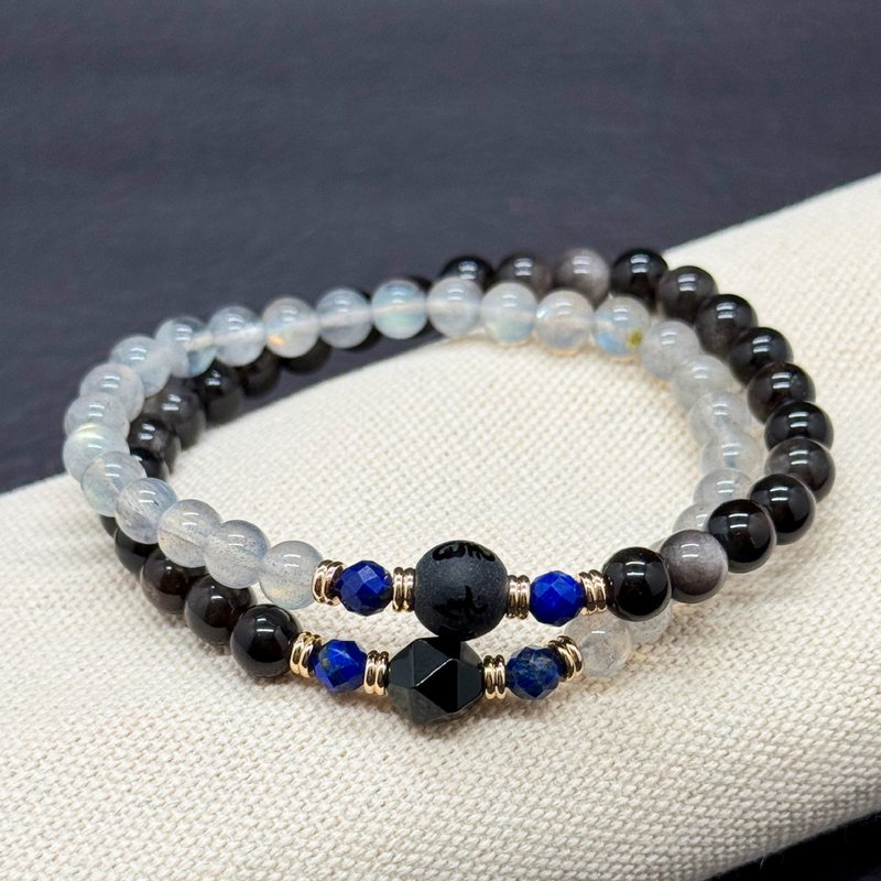 54 rosary beads Silver obsidian lapis lazuli lime moon six-character mantra (obsidian) - Bracelets - Crystal 