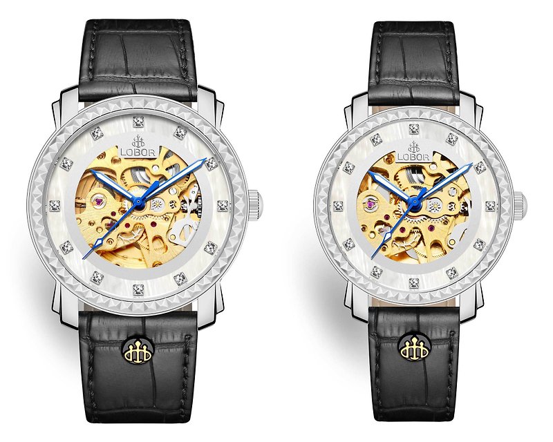 Premier Staunton Pair 機械錶芯 銀色錶殼 真皮錶帶 LOBOR - 女錶 - 防水材質 銀色