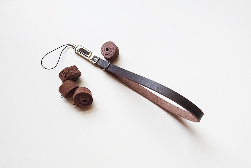 Caramel Cake Slice / Mobile Phone Strap Wrist Strap - Charms - Genuine Leather 