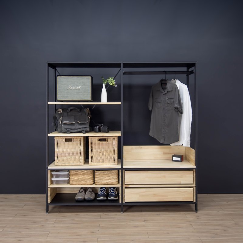 Creesor-Shido 40 Industrial Wind Combination Cabinet Wardrobe Storage Cabinet - Wardrobes & Shoe Cabinets - Other Metals Black