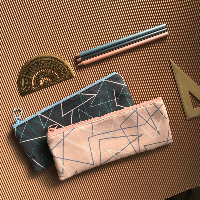 Rectangular zipper bag-geometric. abbiesee special printing series - Pencil Cases - Cotton & Hemp Pink