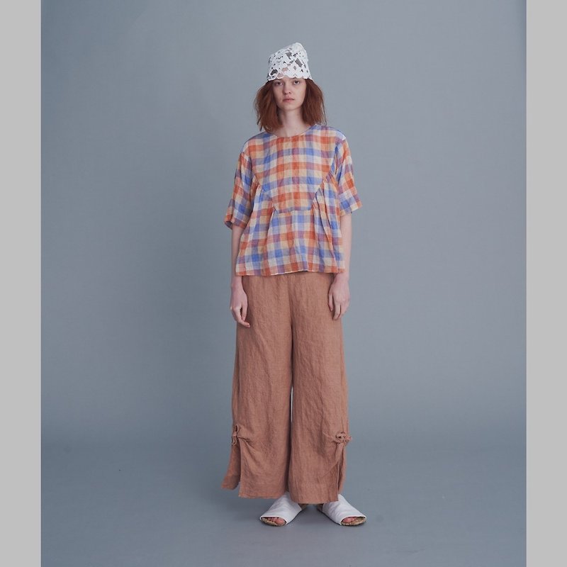 2301E16 side knotted straight pants (orange) - กางเกงขายาว - ผ้าฝ้าย/ผ้าลินิน สีส้ม