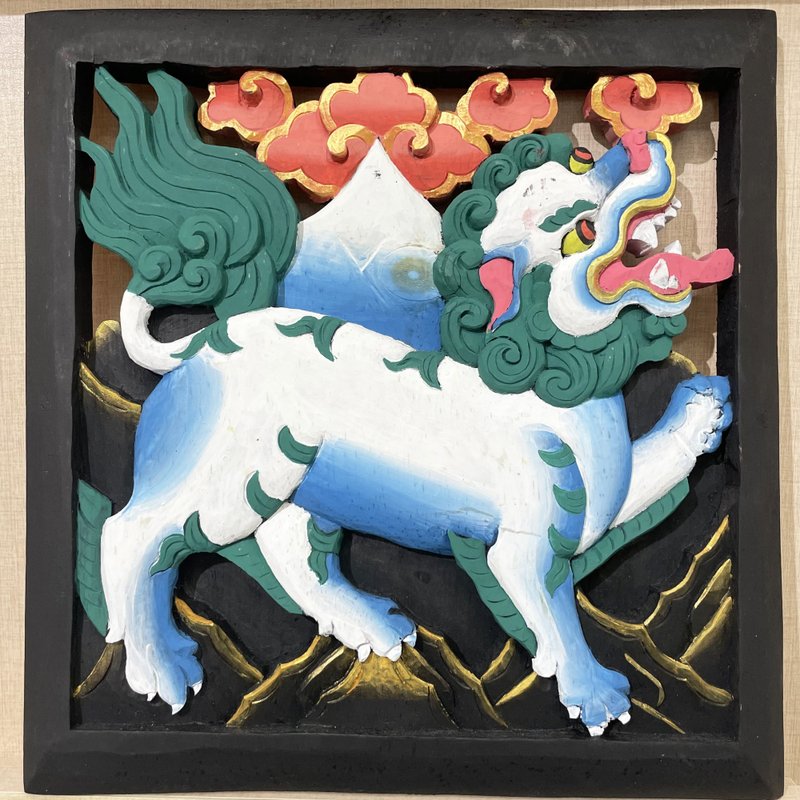 Hand Crafted Himalaya Tibetan Snow Lion Wooden Decorative Square Sculpture - ของวางตกแต่ง - ไม้ 