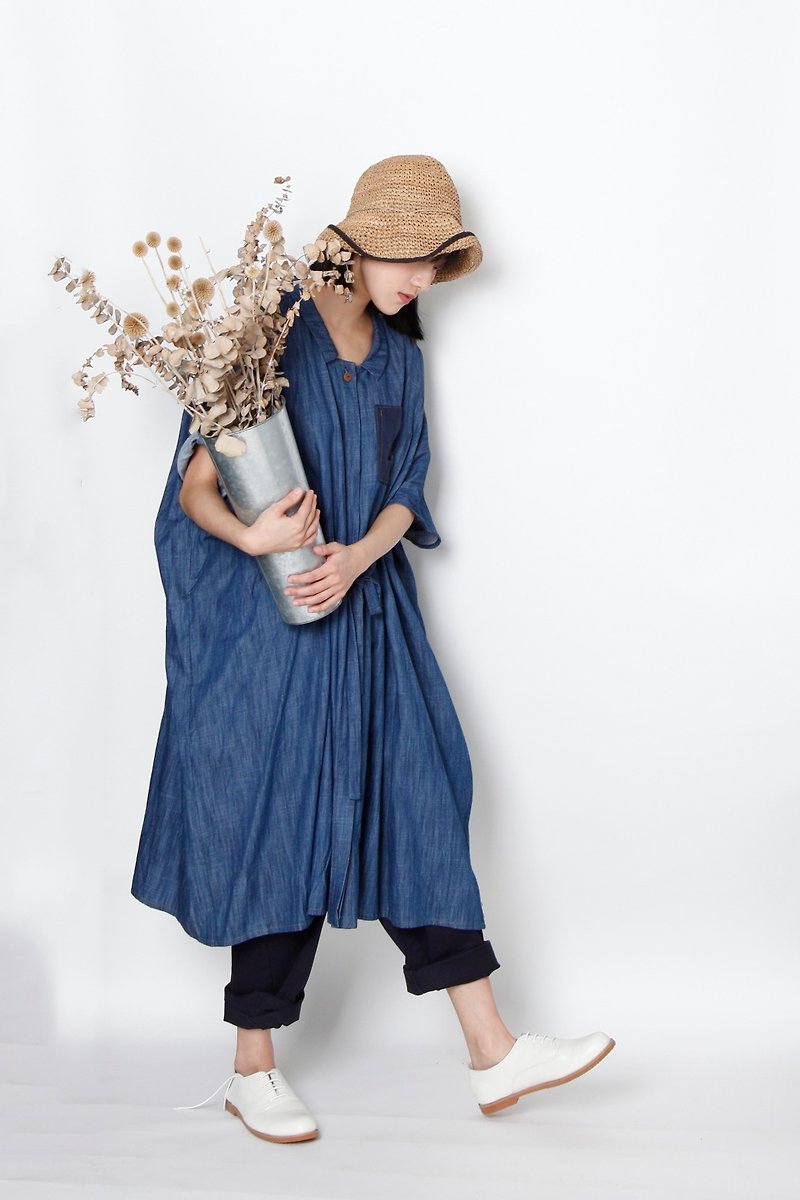 And – you and I will wake up – the secret door is tied to the bandwidth sleeve dress - One Piece Dresses - Cotton & Hemp Blue