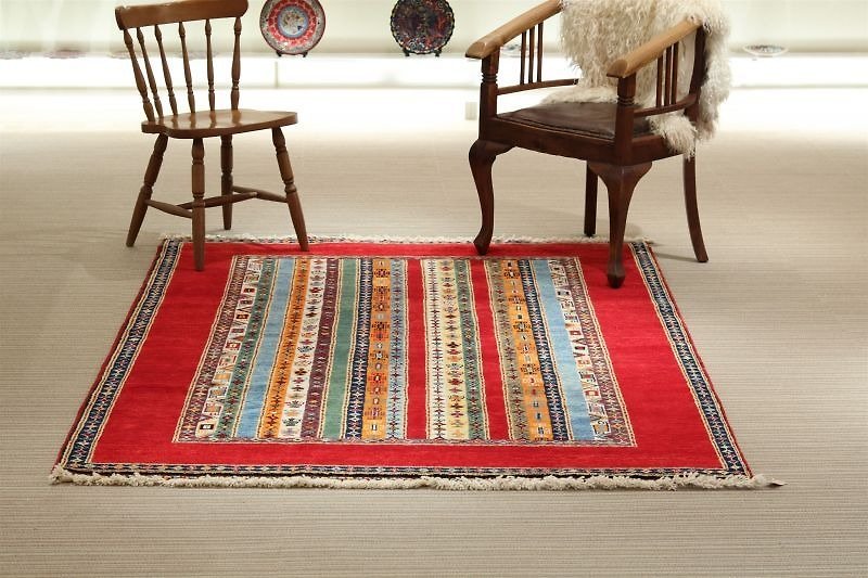 New jug design handmade carpet wool rug red 208×154cm - พรมปูพื้น - วัสดุอื่นๆ สีแดง