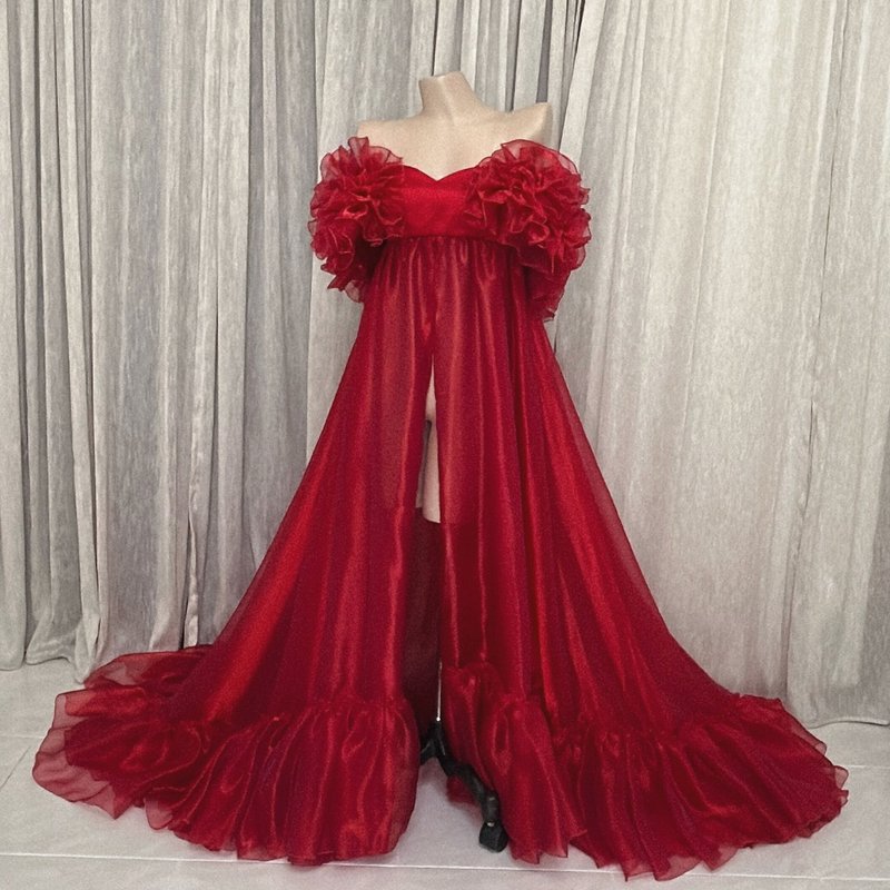 珠光紅前面開叉孕婦禮服 - 禮服/小禮服 - 其他材質 紅色