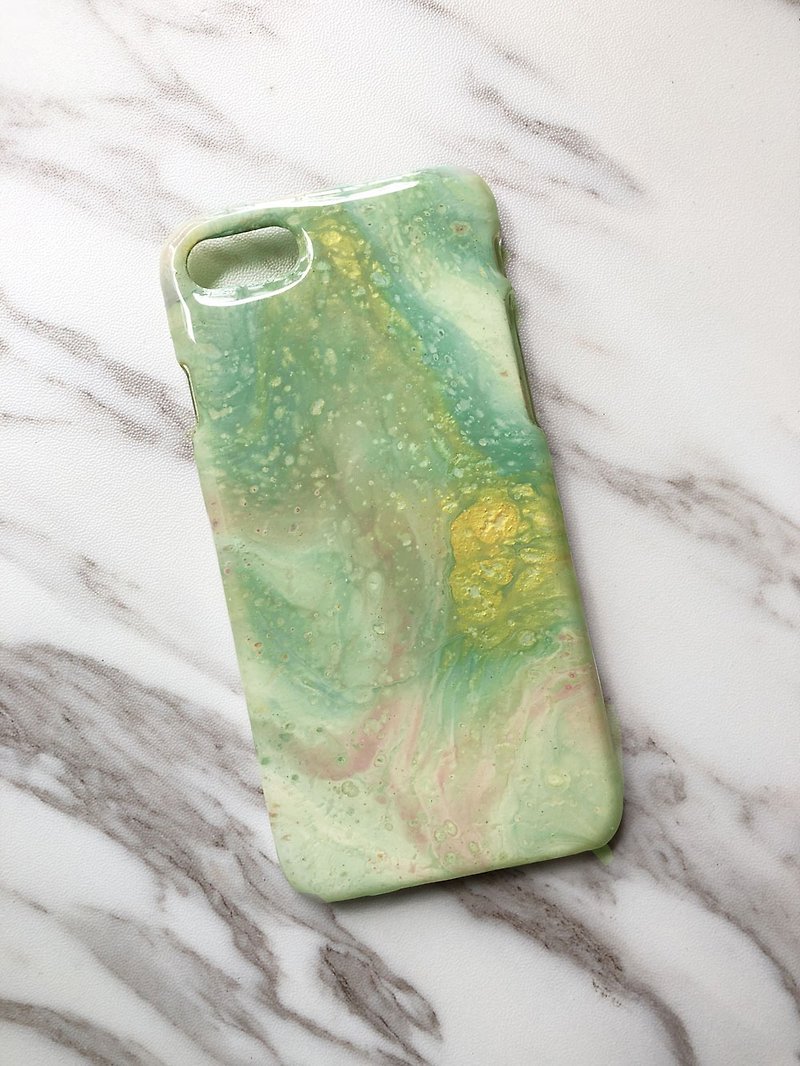 OOAK hand-painted phone case, only one available, Handmade marble IPhone case - Phone Cases - Plastic Green