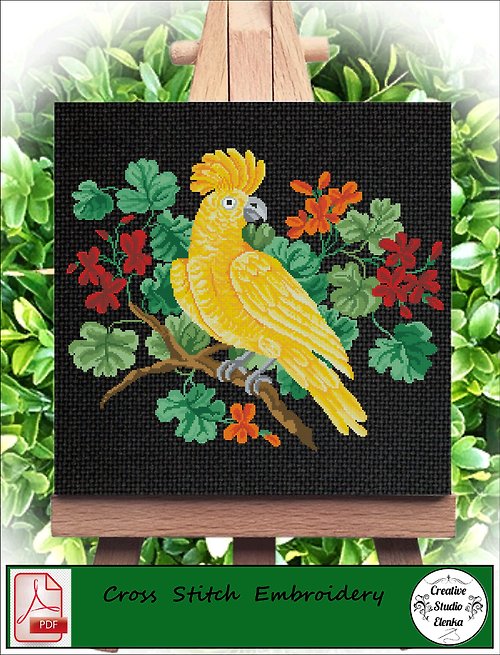 CreativeStudioElenka Vintage Cross Stitch Scheme Yellow Parrot - PDF Embroidery Scheme