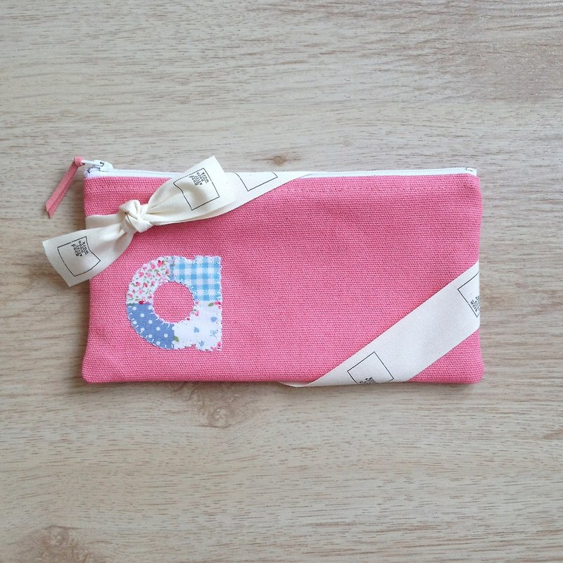 Back to school ! AlphaBAG ZipPEN｜customize letter · hand craft · canvas pencil bag｜Pink - Pencil Cases - Cotton & Hemp Pink