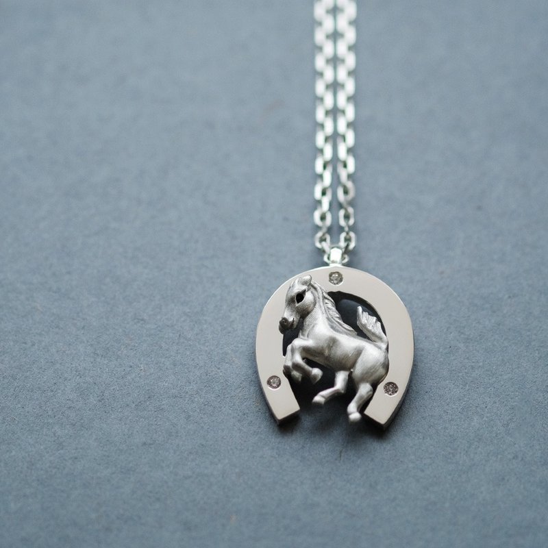 Horse and Horseshoe Necklace, Sterling Silver 925, Men's, Unisex - Necklaces - Other Metals Silver