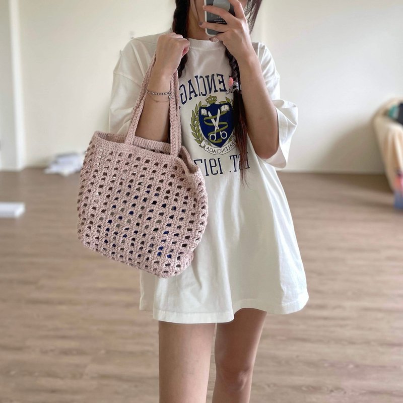手工鉤織網格包【Crochet bag】 - 側背包/斜背包 - 棉．麻 