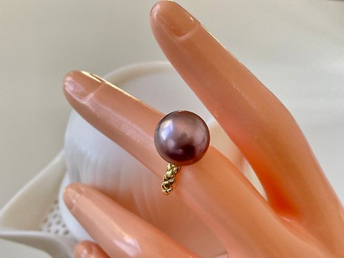 Athena珍珠設計 極致溫柔 天然淡水珍珠 紫珠 大珍珠 菱格 純銀戒指