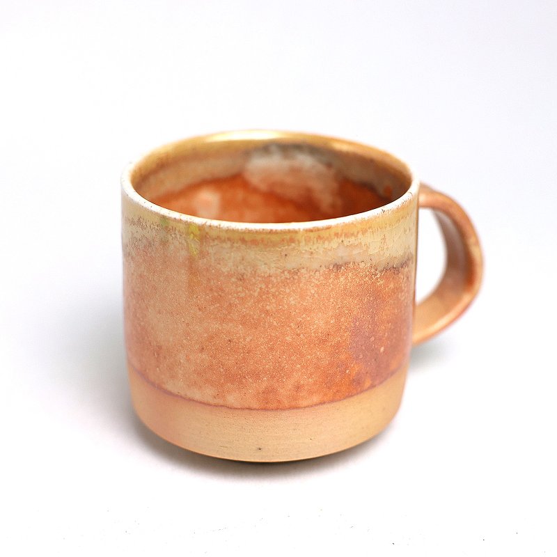 明芽窯 | 柴燒志野金彩雙色咖啡杯 金 橘 茶杯 把杯 陶杯 H9 - 咖啡杯/馬克杯 - 陶 橘色