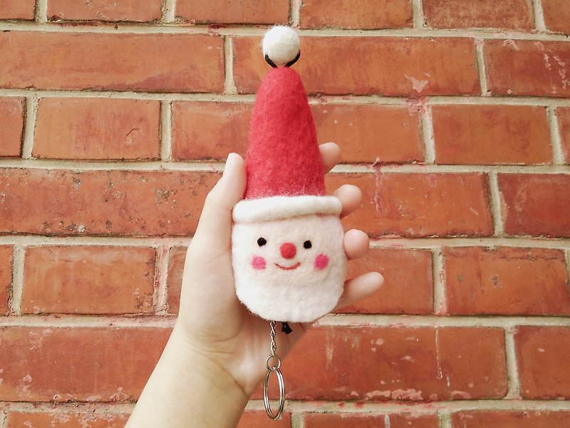 微笑聖誕老人 鑰匙包 鑰匙收納 交換禮物 獨立創作 - 鑰匙圈/鑰匙包 - 羊毛 紅色