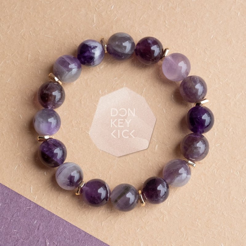 Auralite 23 Amethyst genuine gemstone stretch bracelet birthday gift for him/her - สร้อยข้อมือ - คริสตัล สีม่วง