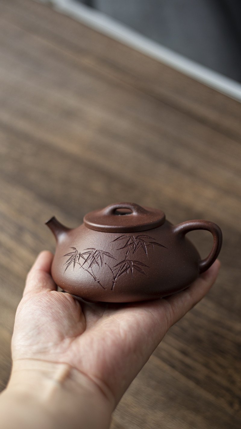 送禮紫砂壺茶壺心舟石瓢 经典款 160cc 原矿老紫泥料 纯正润泽 慕 - 茶壺/茶杯/茶具 - 陶 灰色