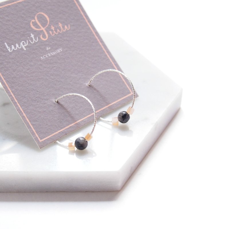 Labradorite • 925 sterling silver cut flowers • Natural stone earrings - Earrings & Clip-ons - Gemstone Gray
