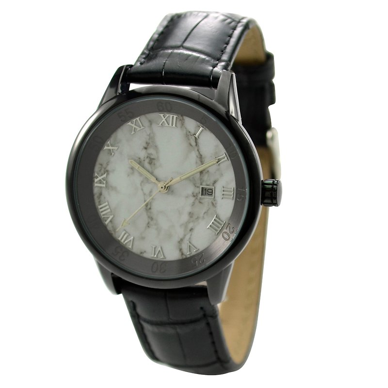 大理石紋手錶 黑殼黑面 - 全球免運 - 男裝錶/中性錶 - 不鏽鋼 黑色