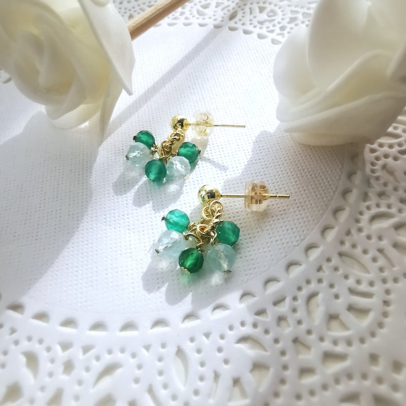 Agate Gems Stone Earrings - ต่างหู - เครื่องประดับพลอย สีเขียว