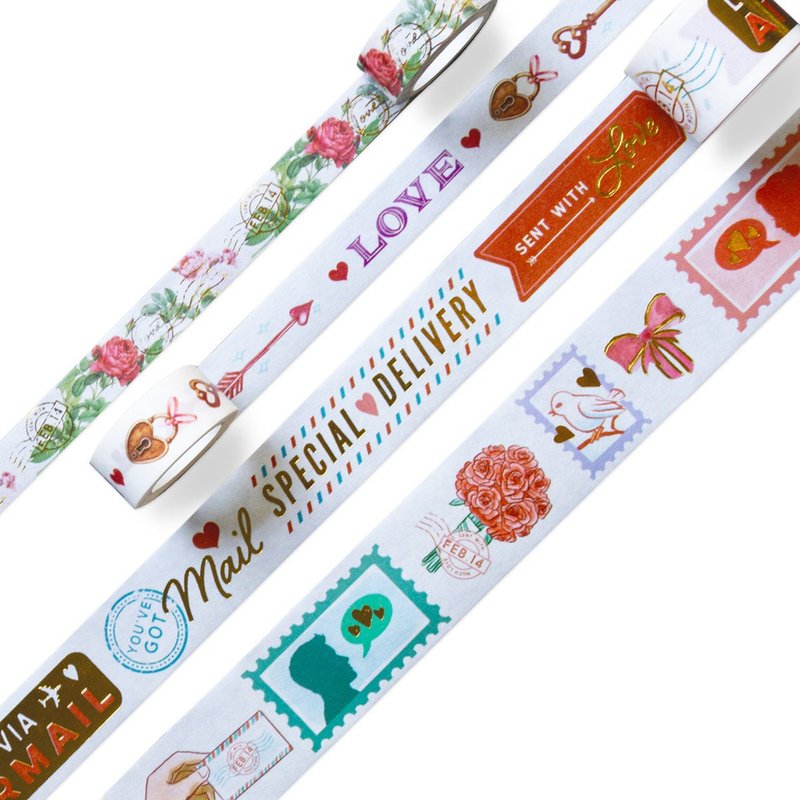 Vintage Love Washi Tapes (Set of 4 rolls) - มาสกิ้งเทป - กระดาษ หลากหลายสี