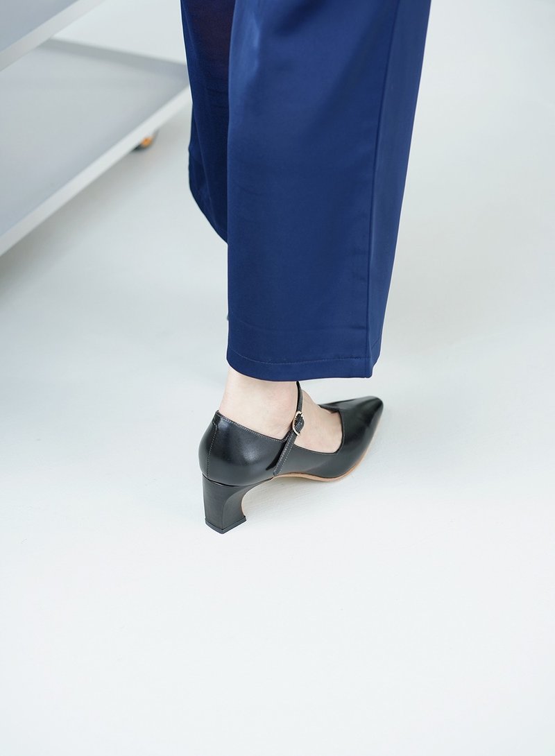 FOLDE 55 踝帶高跟鞋 - 黑 - 高跟鞋/跟鞋 - 真皮 黑色