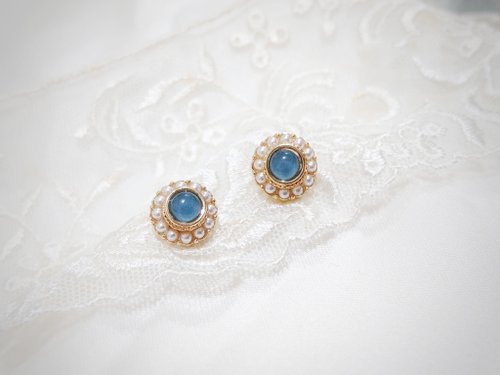 Somnambulist 海藍月光 復古設計 耳環 耳飾 飾品 銀 S925 金 日系 氣質 寶石