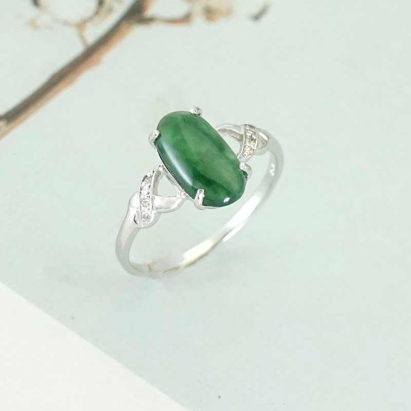 Silver Ring with Jade and Diamond - General Rings - Other Metals Green