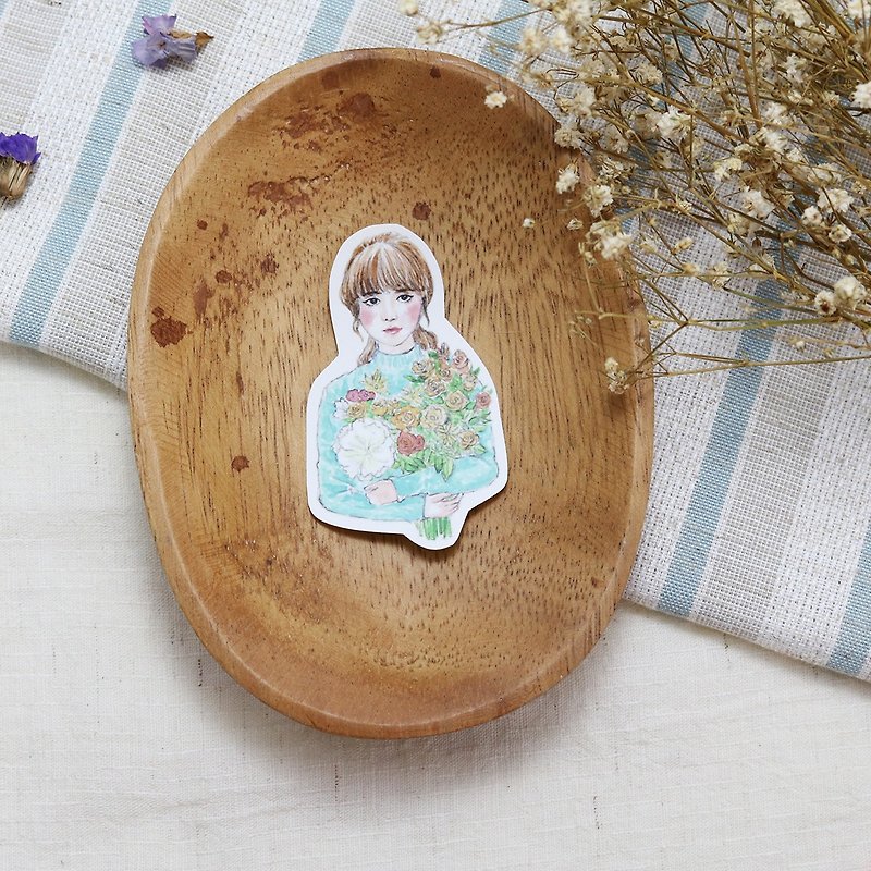 single sticker - girl with bouquet - Stickers - Paper 