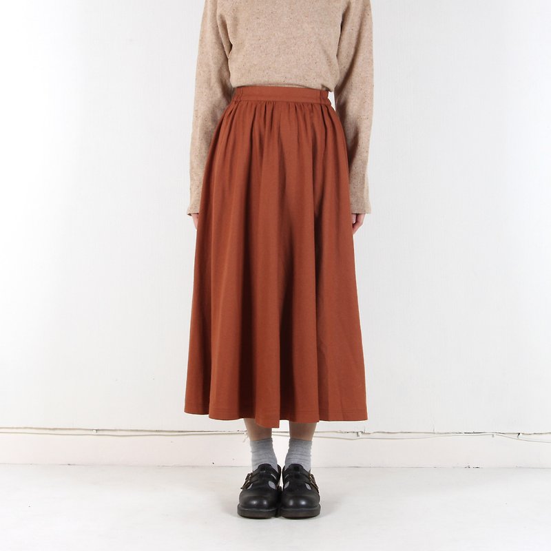 Vintage】 【egg plant Maple orange vintage wool dress - Skirts - Wool Brown