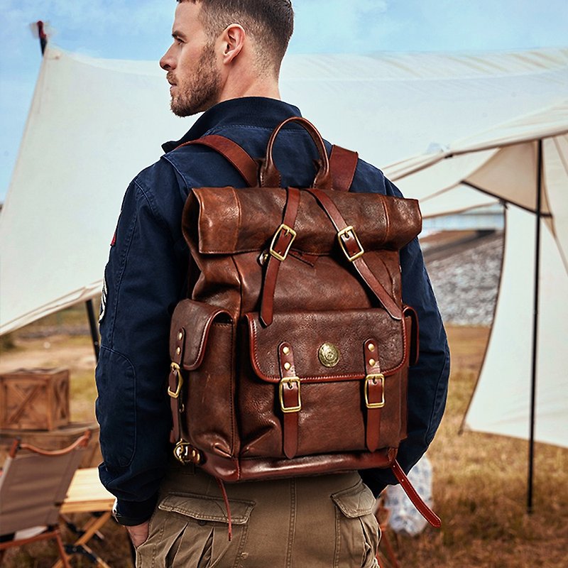 Leather Backpack, Laptop Bag, Student Bag, Large Capacity Travel Bag, Gift - Backpacks - Genuine Leather 