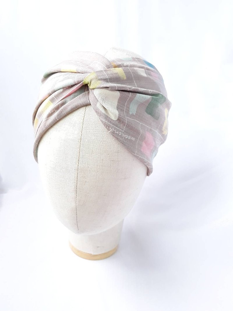 Coupling multi-color block scarf scarf style wide hair band - Headbands - Cotton & Hemp Pink