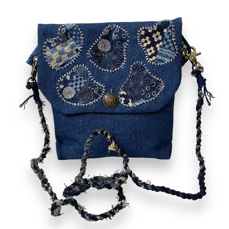Small Crossbody Bag - กระเป๋าแมสเซนเจอร์ - ผ้าฝ้าย/ผ้าลินิน สีน้ำเงิน