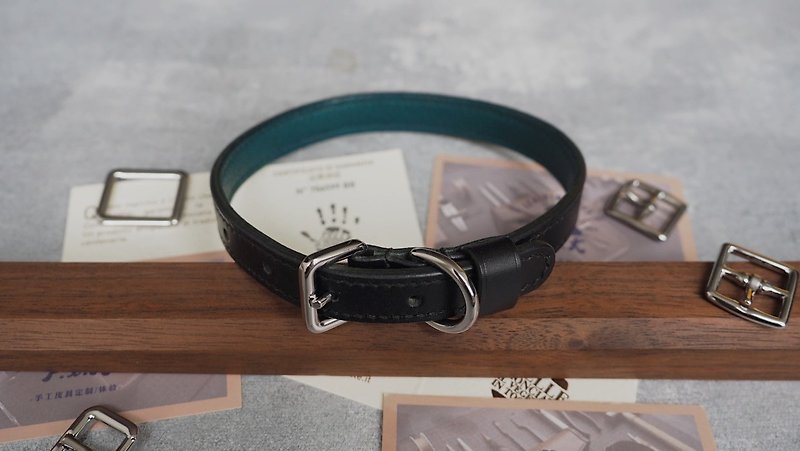Purely handmade cowhide pet collar leash decorated with choker, color and style can be customized and engraving can be customized - ปลอกคอ - หนังแท้ หลากหลายสี