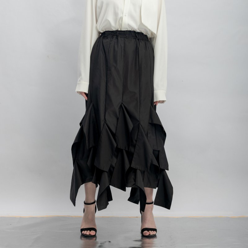 INF 羽翼輪廓立體剪裁長裙 - 裙子/長裙 - 聚酯纖維 黑色