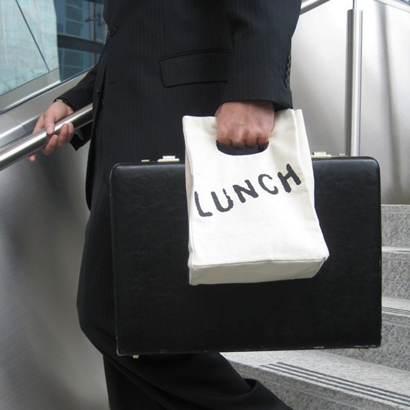 [Canada Fluf Organic Cotton] Handbag--(Lunch time) - กระเป๋าถือ - ผ้าฝ้าย/ผ้าลินิน ขาว