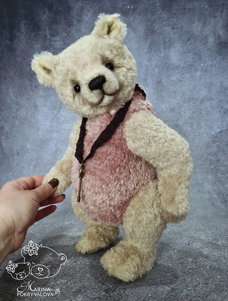 Cute teddy bear. Handmade plush bear toy. Artist teddy bear gift. - 公仔模型 - 其他材質 粉紅色