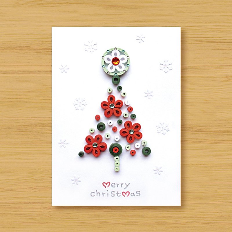 (2 styles to choose from) Handmade Rolled Paper Card_ Snow Country Christmas Tree-Christmas Card - การ์ด/โปสการ์ด - กระดาษ สีแดง