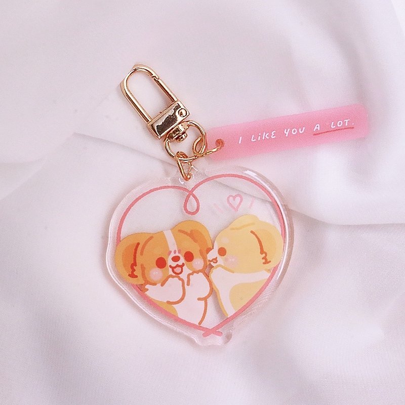 Corgi/Corgi Kaka/ Acrylic keychain/I like you so much/Slogan - Keychains - Plastic Pink