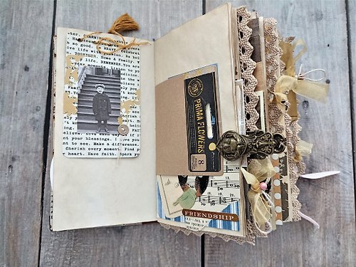 Vintage romantic junk journal handmade Heritage family story book elegant  thick