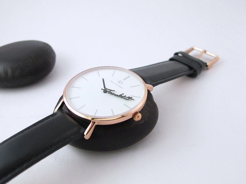 ID.watch customized name pointer watch-quick release heavy black leather - นาฬิกาผู้หญิง - หนังแท้ สีดำ