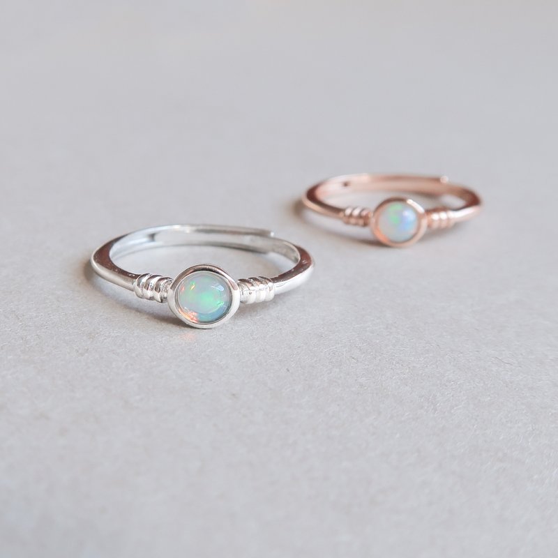 / Round Edge/ Opal Opal 925 Sterling Silver Handmade Natural Stone Ring - แหวนทั่วไป - เงินแท้ สีน้ำเงิน