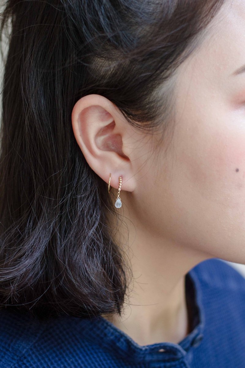 Mini Moon Stone Swirl Earring - ต่างหู - เงิน สีทอง