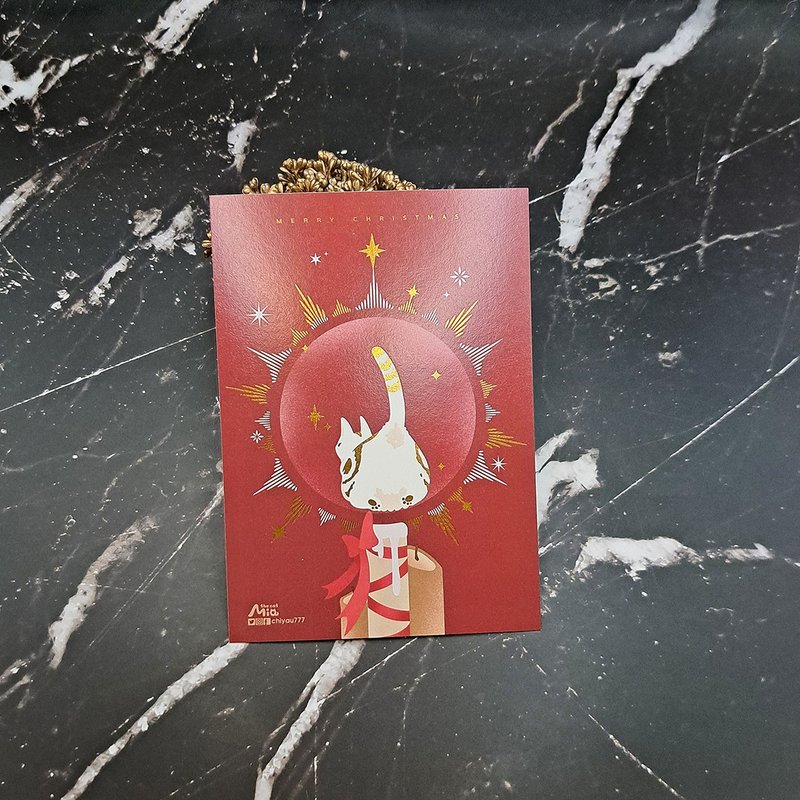 Gold stamp postcard- xmas candle light cat - การ์ด/โปสการ์ด - กระดาษ 