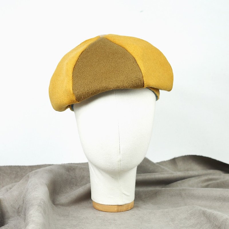 Handmade double-sided Berets - หมวก - ขนแกะ สีเหลือง