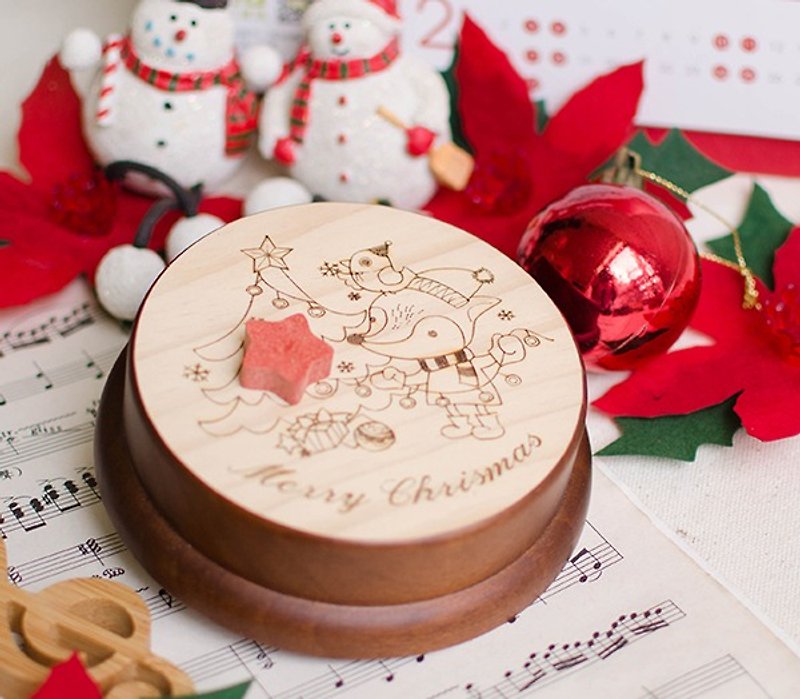 【客製化禮物】狐狸和好朋友的耶誕樹│音樂盒 Memo夾 - 其他 - 木頭 咖啡色
